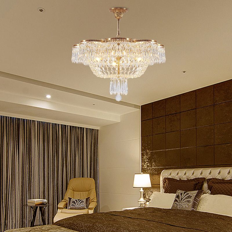 Dommento de la lámpara colgante del dormitorio Simple hilo de cristal 4 cabezas de oro suspensión liviana