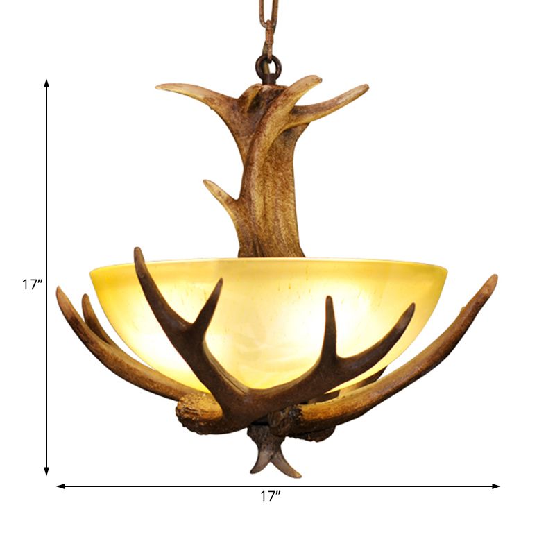 Glass Deer Antler Chandelier Lamp Farmhouse 3-Head Indoor Pendant Ceiling Light in Brown