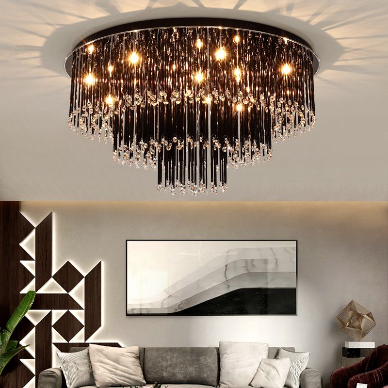 19,5 "/23,5" W gelaagde inbouwlamp modern zwart kristal 8/10 lampen inbouw kroonluchter voor slaapkamer