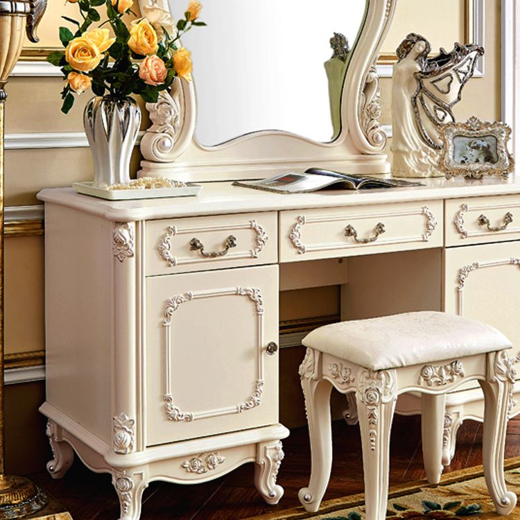 Victorian Storage Makeup Vanity Desk Bedroom Dressing Table Stool Set with Drawer