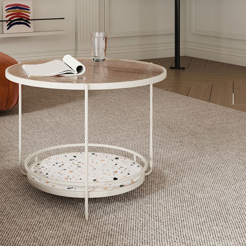 Round Minimalist Coffee Table Glass Top Steel Coffee Table for Living Room