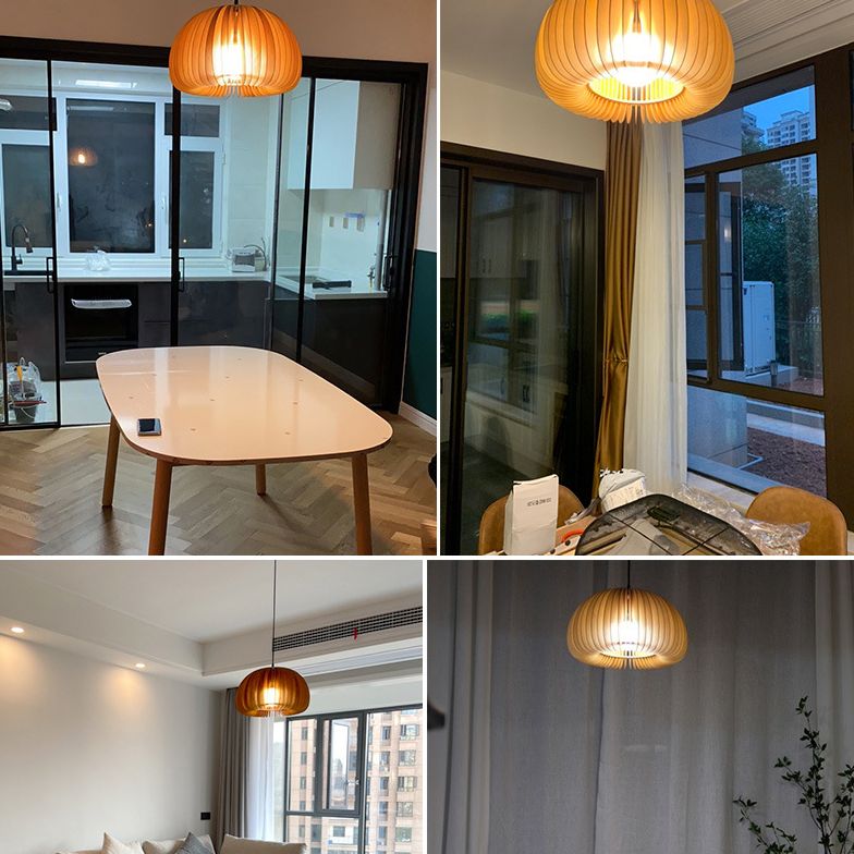 Luz colgante de calabaza de madera beige Minimalista Minimalista 1 Lámpara de techo de restaurante ligero Lámpara de techo