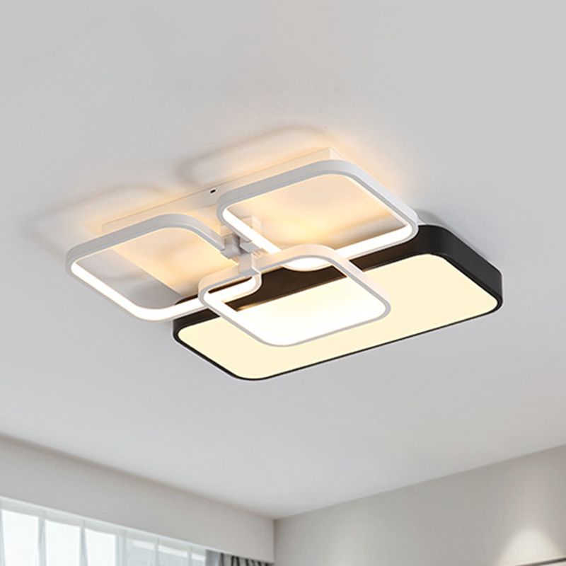 Modernist Style Rectangle Flush Mount Lamp Acrylic 18"/21.5" Wide LED Living Room Flush Pendant Light in Black, Warm/White Light