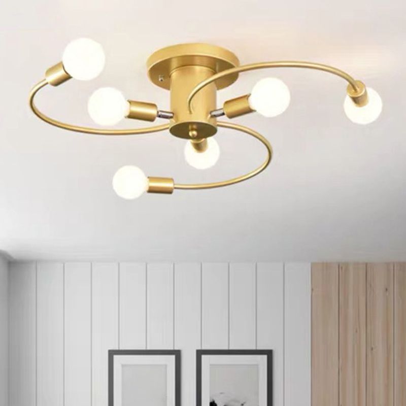 Lampade a filo semifulico sferico Ultra-Contemporario a 6 luci Bianco di supporto per soffitto in vetro bianco per camera da letto