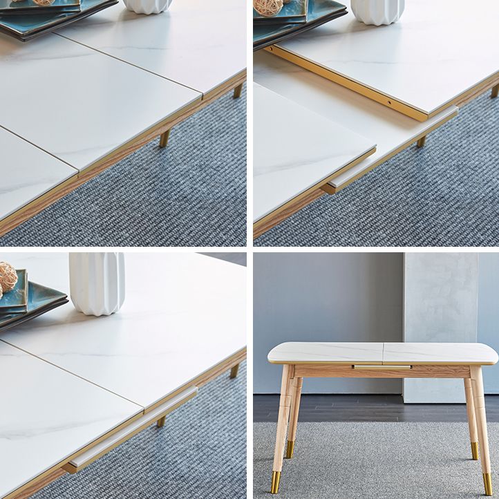 Rectángulo 4 patas Mesa de lujo Tabla blanca extensible con piedra sinterizada