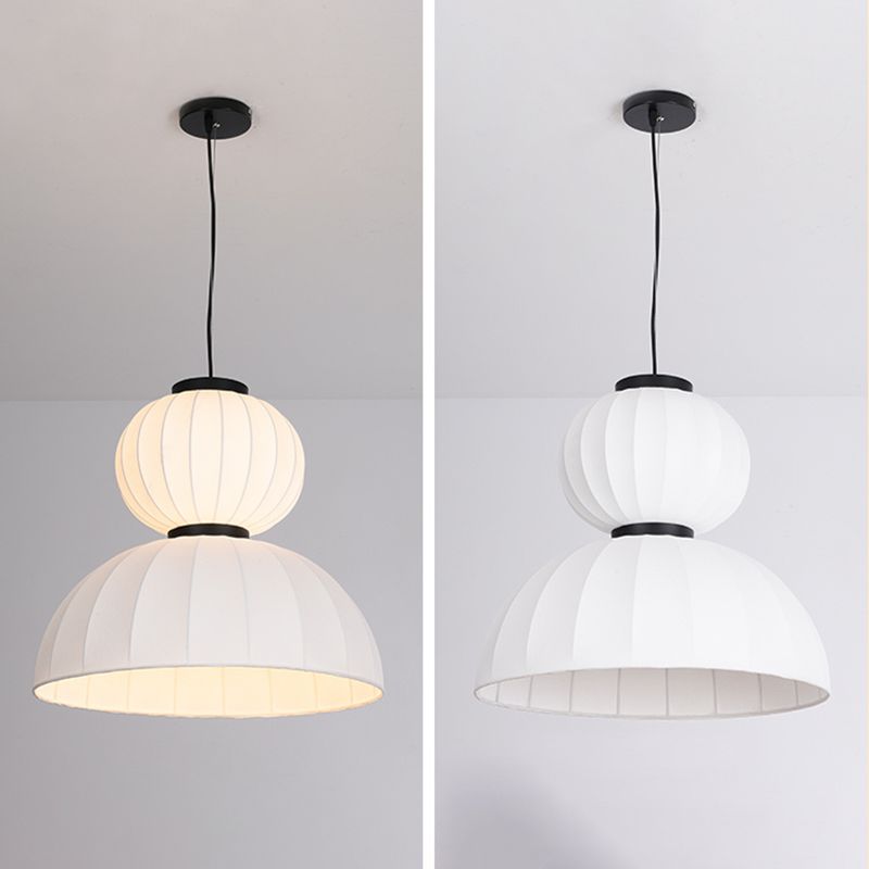 White Geometric Silk Pendant Light Nordic Modern Down Lighting for Living Room