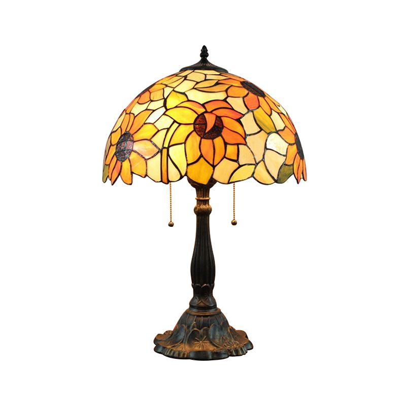 18 Inch Rustic Sunflower Desk Light with Switch/No Switch Stained Glass 1 Head Orange Desk Lamp for Study Room