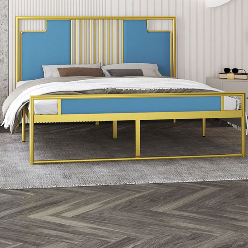 Glam Rectangular Headboard Bed with Golden Metal Legs Standard Bed