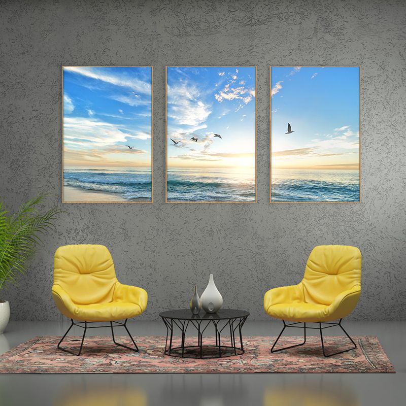 Multi-Piece Seaside Scene Painting Canvas Contemporary Wall Decor for Bedroom, Set of Three