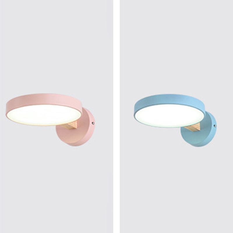 Modern Minimalist Circular LED Wall Lamp Wrought Iron Macaron Wall Light with Acrylic Shade