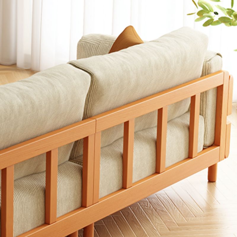 Solid Wood Square Arm Sofa Slipcovered Corduroy Cushions Sofa