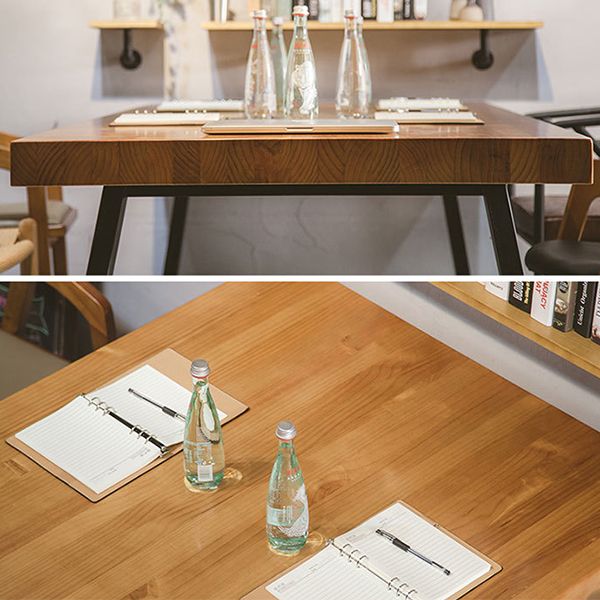 Solid Wood Industrial Dining Table Brown Rectangle Table with Sled Base for Home Use