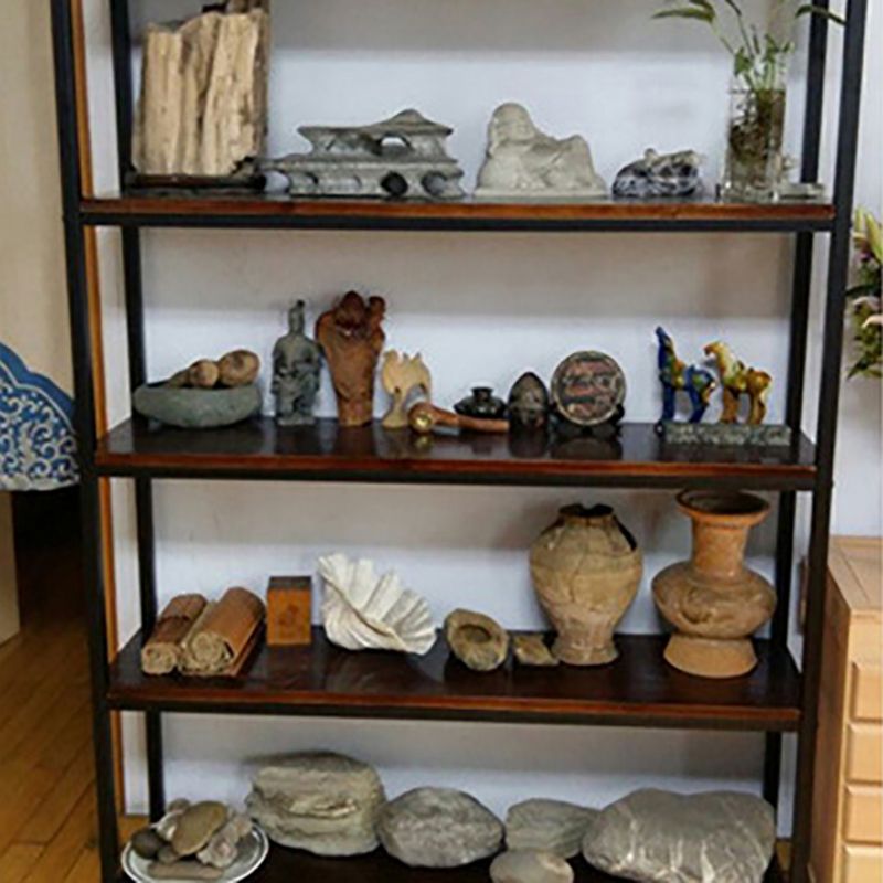 Contemporary Metal and Wood Book Shelf Open Home Shelf Bookcase with Shelves