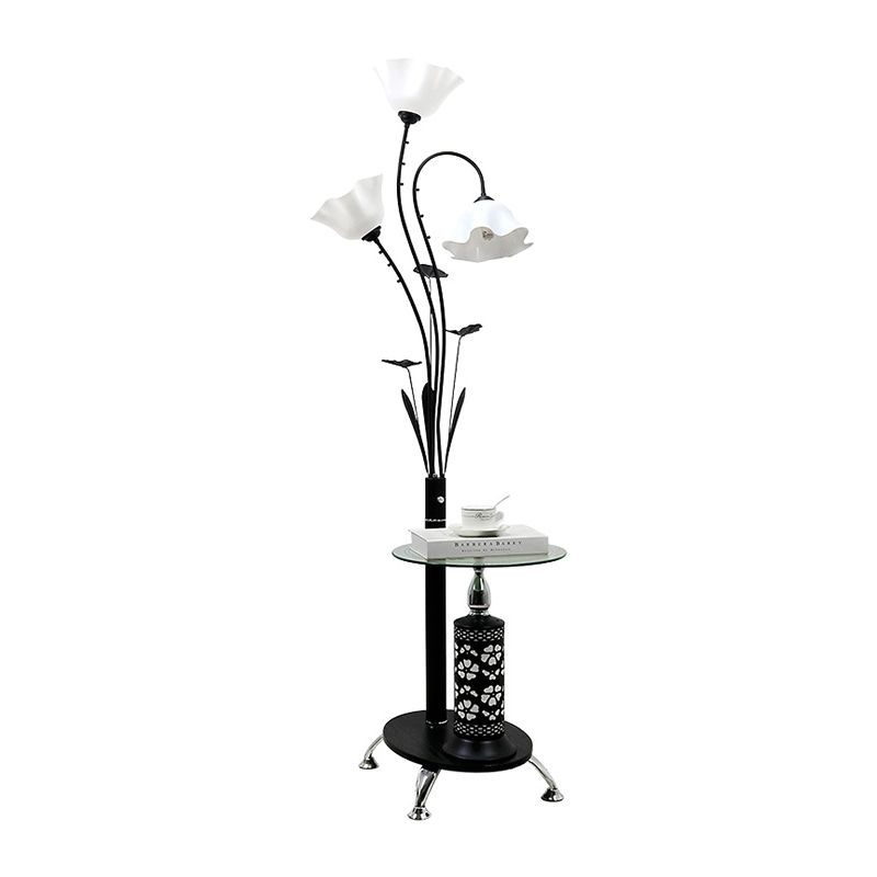 Pavimento metallizzato a 3 luci in campagna in campagna in stile nero/nero design per gli ospiti in piedi con l'ombra floreale