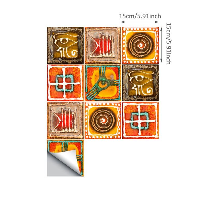 Orange Tribal Pattern Wallpaper Panels Adhesive Boho-Chic Living Room Wall Covering (50 Pcs)