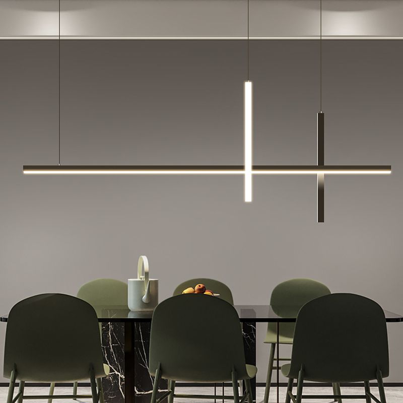 Modern Aluminium Island Lighting Fixtures Linear 3-Head Restaurant LED Suspension Lamp