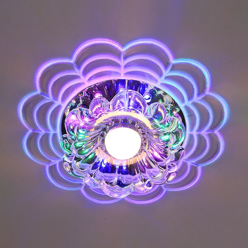 Contemporary Bloom LED Flush Mount Clear Crystal Glass Hallway Ceiling Mounted Fixture in Stainless-Steel, Warm/White/Multi Color Light