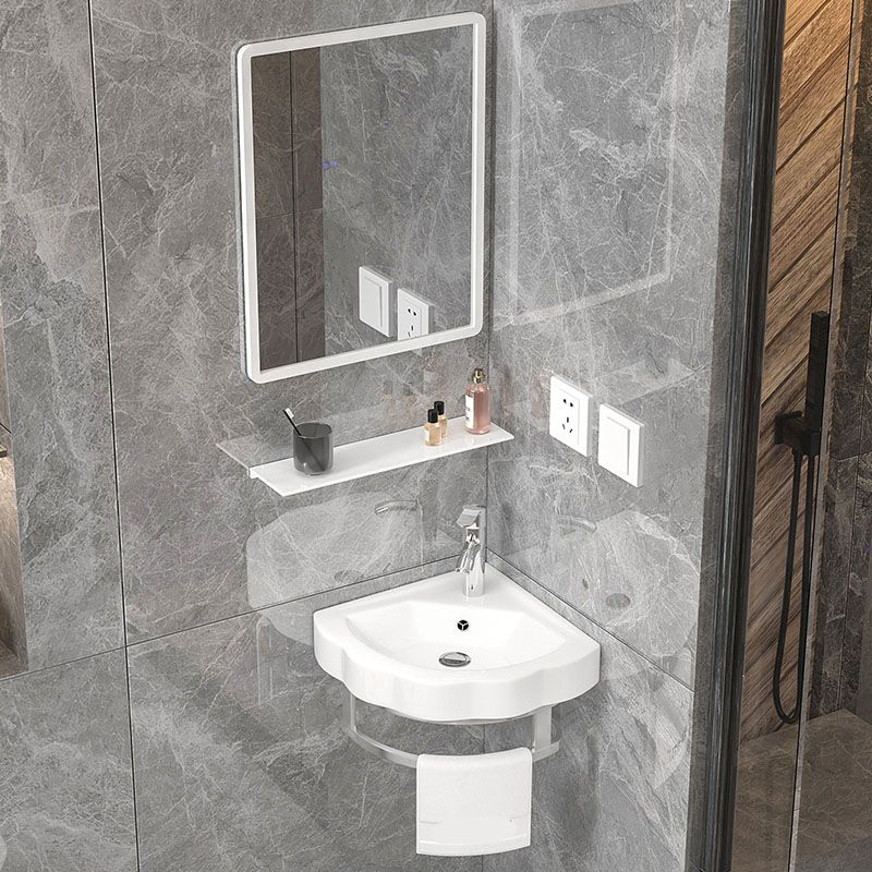 Bathroom Sink White Ceramic Wall-mounted Mirror Faucet Anti-spill Sink