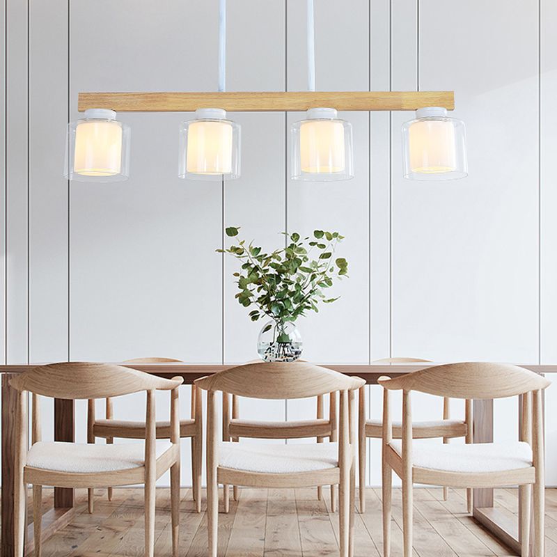 White Glass Cylinder LED Island Light Fixture Japanese Ceiling Pendant Light for Dining Room