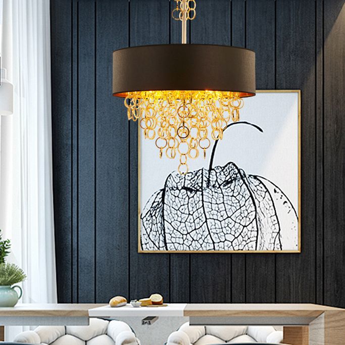 Simplicity Circular Chandelier Light Fixture Metal Living Room Ceiling Pendant Light in Black