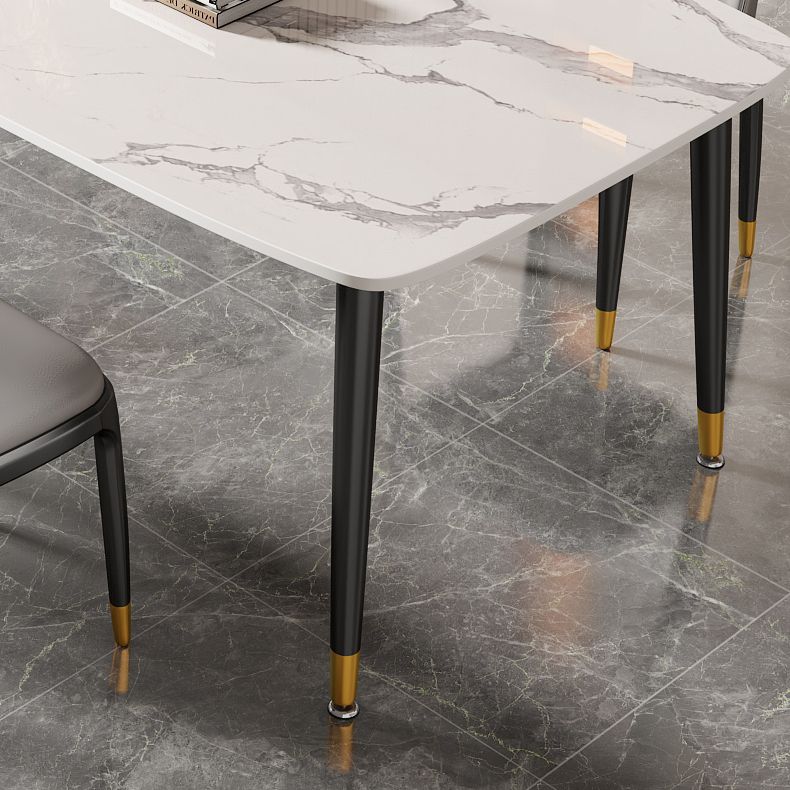 Rectangle Stone Top Dining Table Glam Style Kitchen Dining Table with Black Legs