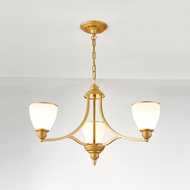 3/6/8-Light Milky Glass Chandelier Classic Black/Gold Bell Dining Room Suspension Pendant Light
