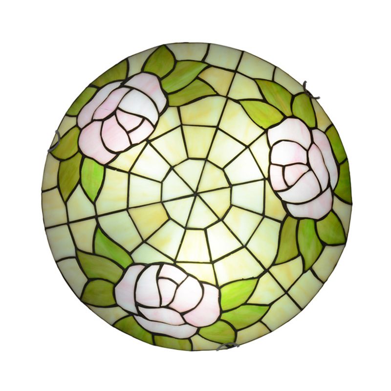 Bowl Shaped Flush Ceiling Light Stained Glass Tiffany Flushmount Lighting for Bedroom