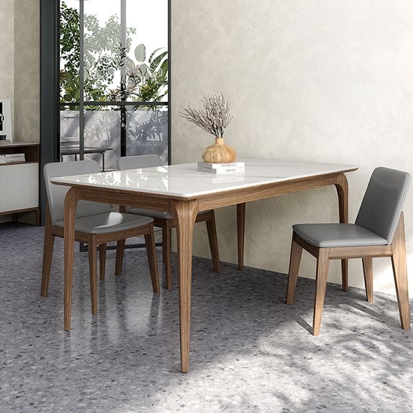 Mesa de comedor de tono blanco rectángulo Mesa de piedra sinterizada retro moderna con 4 patas