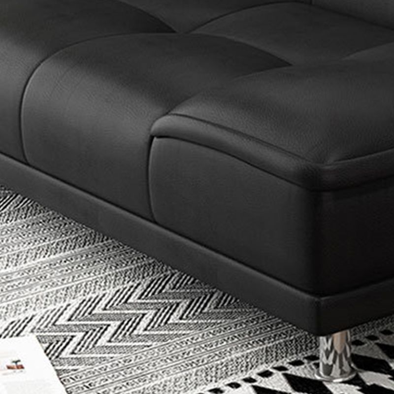 Linen and Faux Leather Sofa Couch Armless Biscuit Back Settee Couch