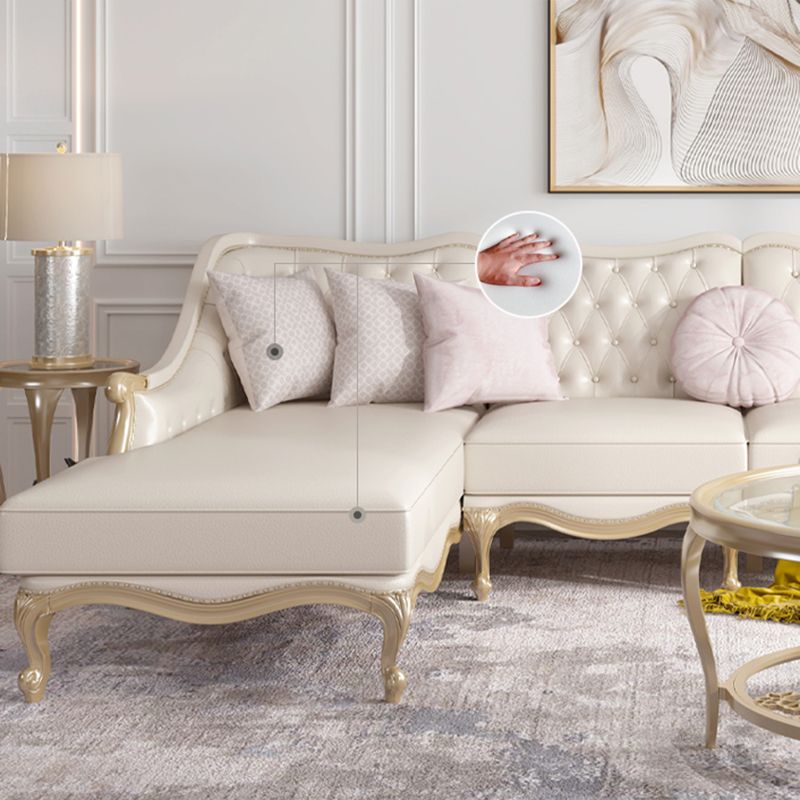 Traditional Genuine Leather Sectional Tufted Back Sloped Arm Sectional