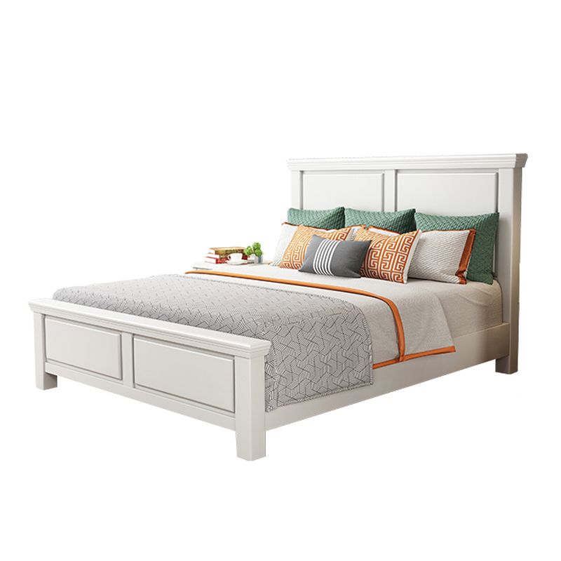 Contemporary White Wooden Standard Bed with Rectangular Headboard