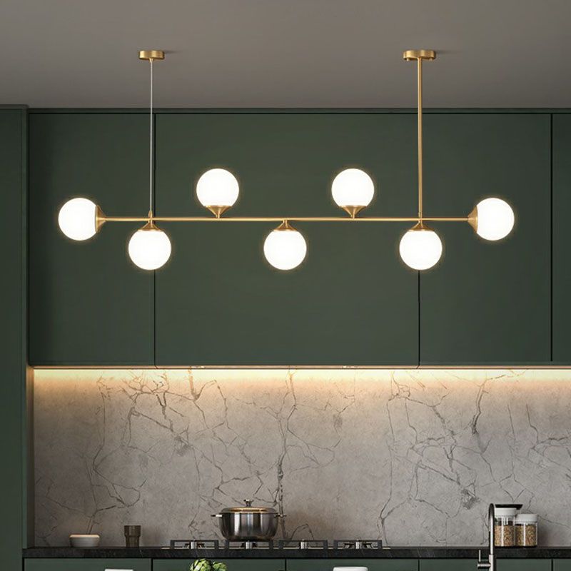 Ball Shaped Dining Room Island Pendant Opaline Glass Minimalist Hanging Light Kit