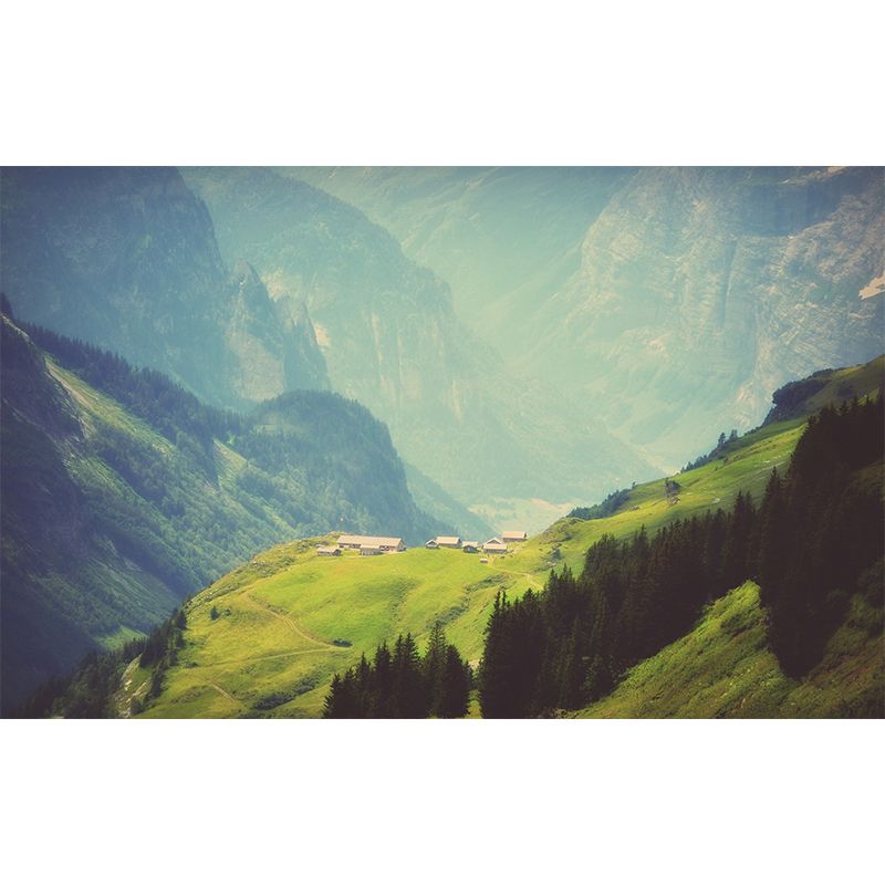 Green Village on Mountainside Mural Waterproofing Modern Living Room Wall Decoration