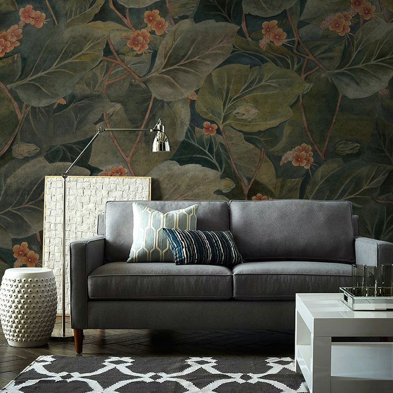 Blackish Green Foliage Murals Plant Tropica Stain Resistant Wall Art for Home Decoration