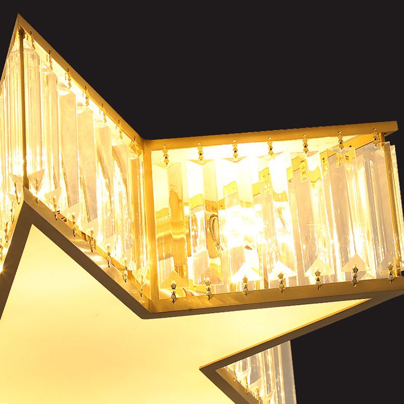 Lustre en cuivre et or style colonial Vintage Crystal Star 4 lumières encastré chambre à coucher