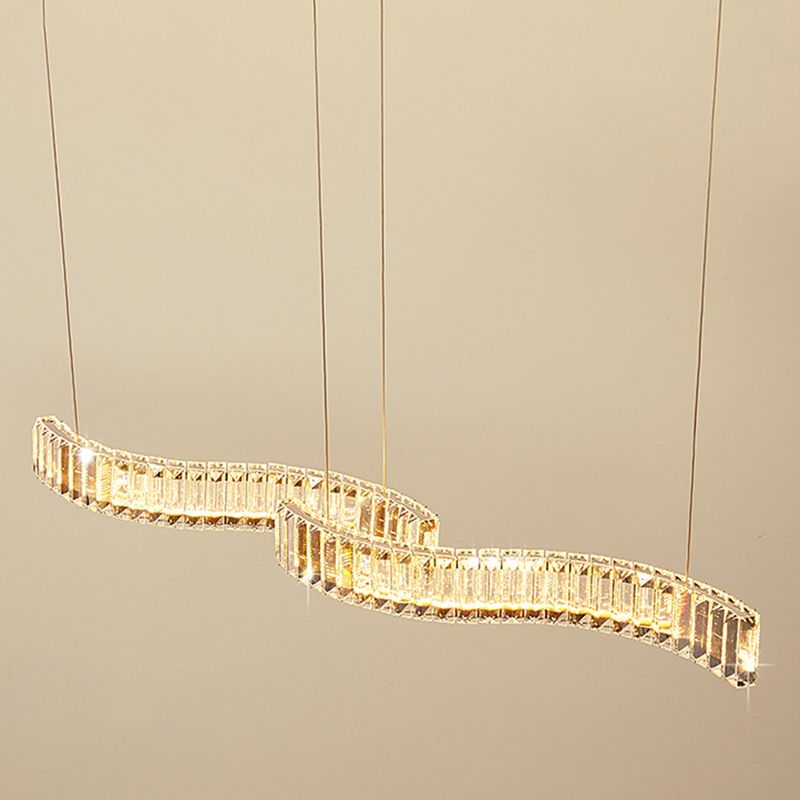 Modern Luxurious LED Island Pendant Lighting Wave Prismatic Optical Crystal Island Ceiling Light for Dining Table