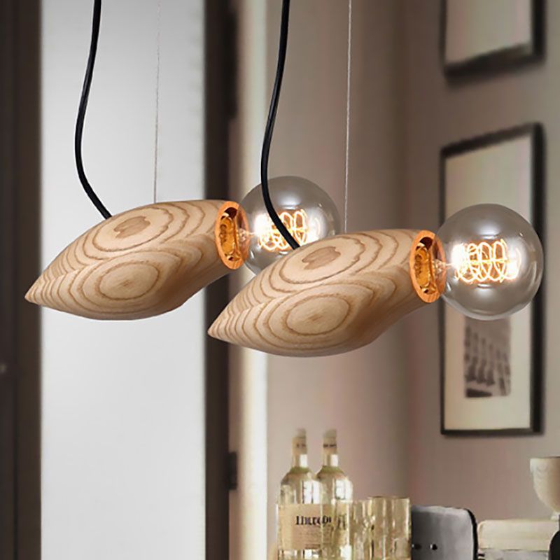 Open Bulb Restaurant Hanging Light Wooden Single Light Contemporary Pendant Light Fixture