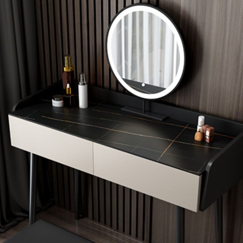 Contemporary Stone Top Vanity Metal Vanity Stool Set with 2 Drawers