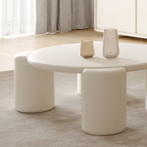 Round Wood Coffee Table White 4 Legs Cocktail Table for Home