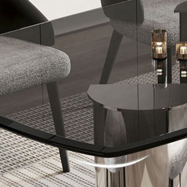 Contemporary Kitchen Dinner Table Rectangle Glass Top Dining Table