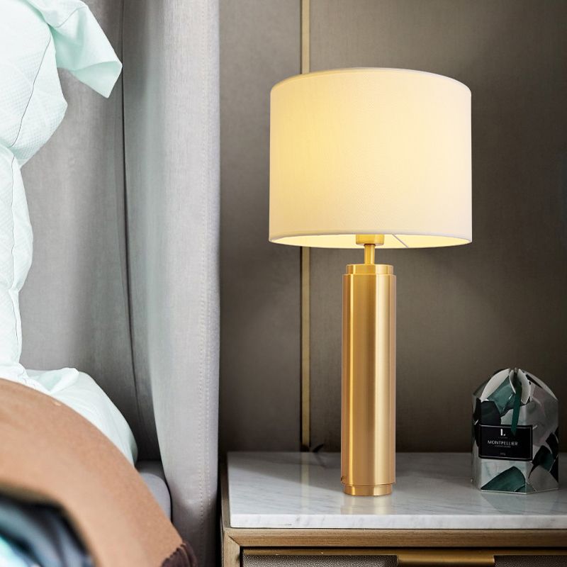 1 table de tête de tête de tête lampe de nuit blanche contemporaine avec ombre de tissu de tambour