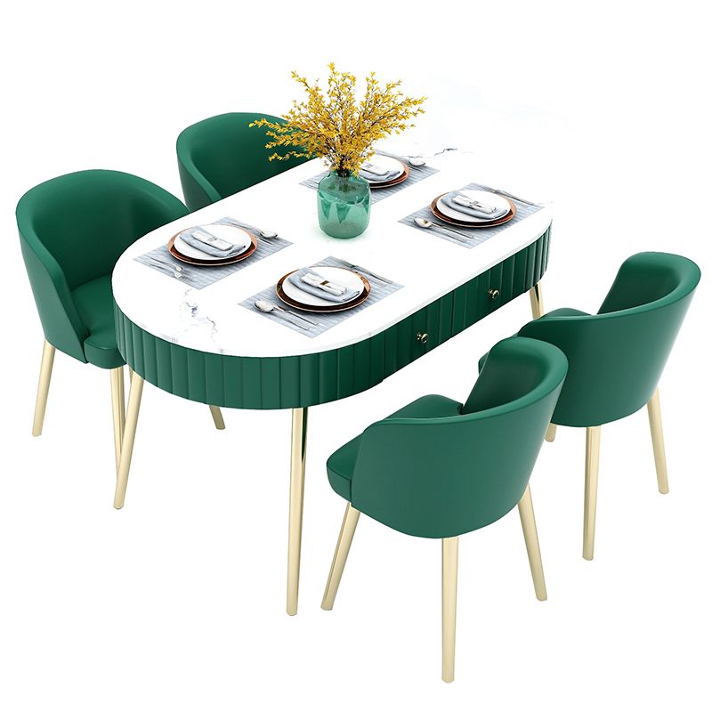 4/5 Pieces Oval White Sintered Stone Top Dining Set for Home