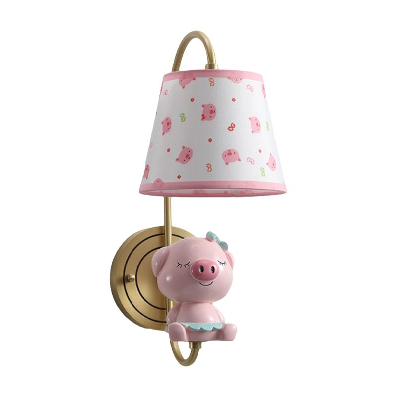 Barrel Applexion luminaire Kids Tissu Fabric Single Head Gold Wall Éclairage avec dessin animé cochon / souris / Dragon Decoration
