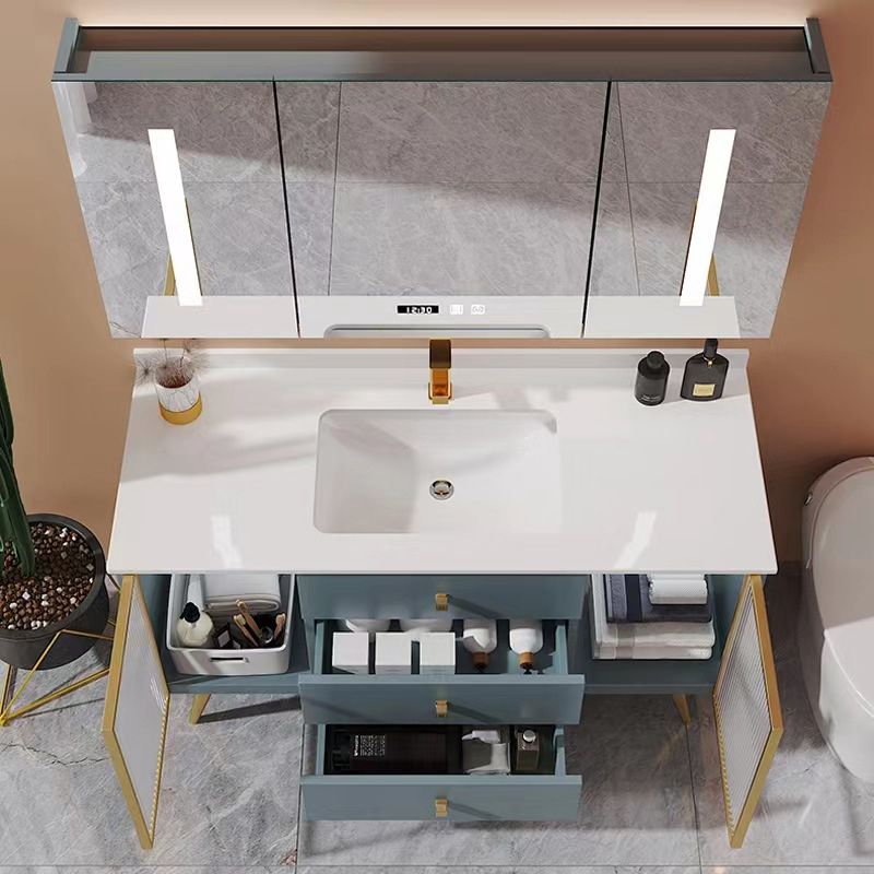 Freestanding Bathroom Vanity Blue Wood Frame Single Sink Rectangular Vanity with 3 Drawers