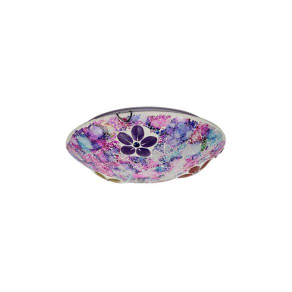 Plafonnier rond de style Tiffany en verre teinté, plafonnier encastré à 1 ampoule avec motif floral en violet/rose