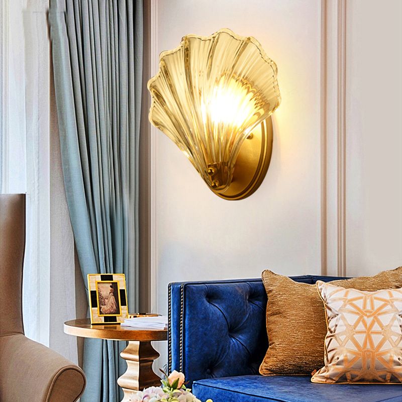 Single Contemporary Golden Glass Shape Unique Bathroom Vanity Light