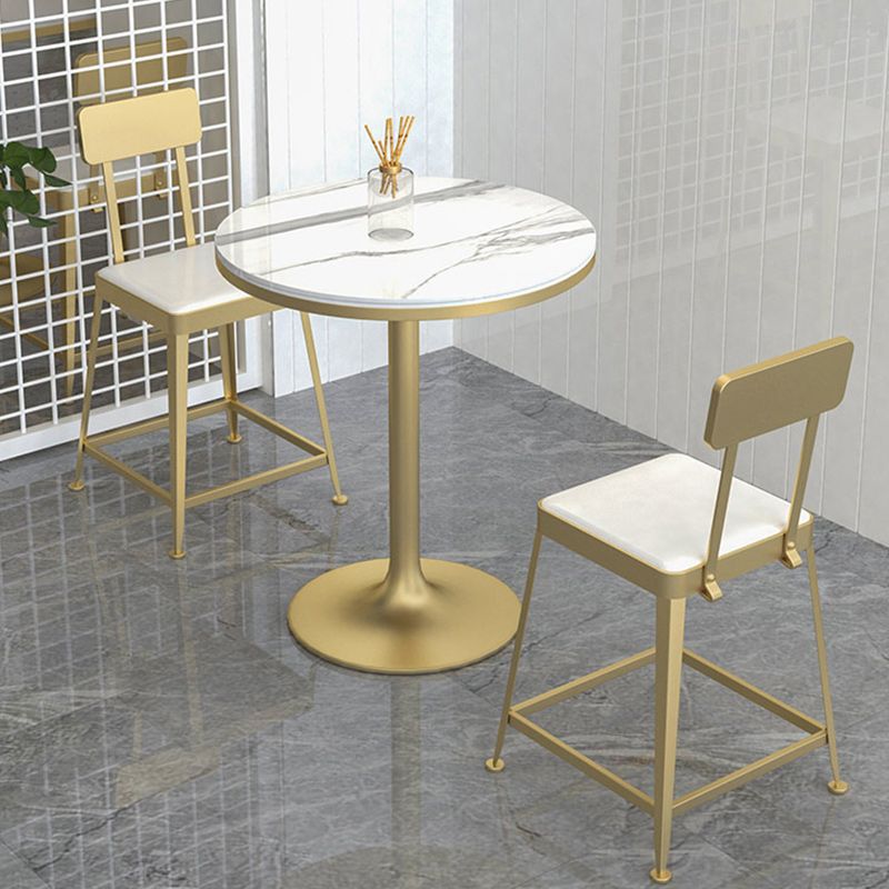 Stone Bar Dining Table Glam Round Bar Table with Pedestal for Milk Tea Shop