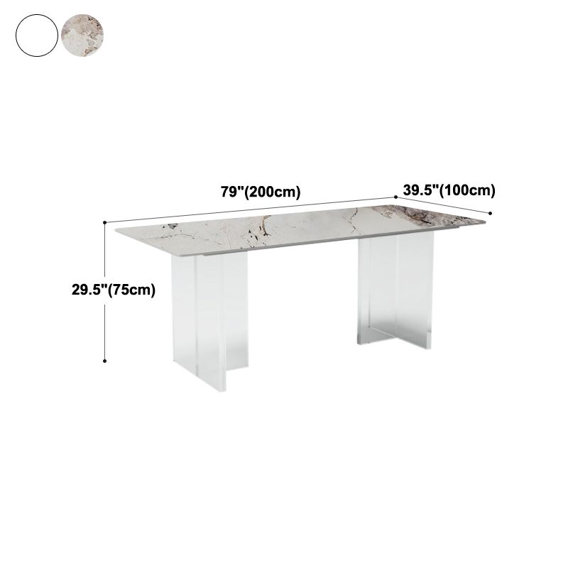 Modern Sintered Stone Dining Table Double Pedestal Table with Acrylic Base for Home