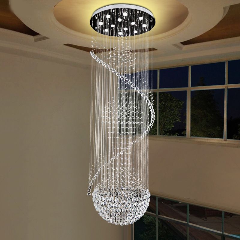 12 Heads Orbs and Rods Hanging Lamp Modernist Silver Crystal LED Cluster Pendant Light