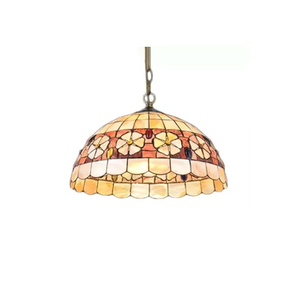 8"/12"/16" Wide Dome Suspension Lighting Victorian Shell Beige 1 Head Hanging Light Fixture